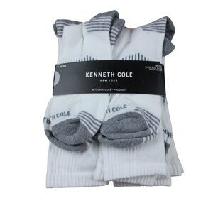 Kenneth Cole Mens Socks 6-Pack Athletic Crew White Gray Shoe Size 8-12 NWT